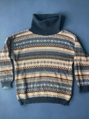 Vintage 80s 90s Liz Claiborne Petite Fair Isle Turtleneck Sweater USA Made